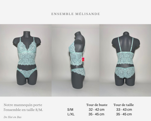 Cet ensemble corset / top de la marque Obsessive est disponible en taille S/M et L/XL.