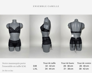 La collection Camille dispose de plusieurs mesures pour cette ensemble noir de la marque Obsessive.