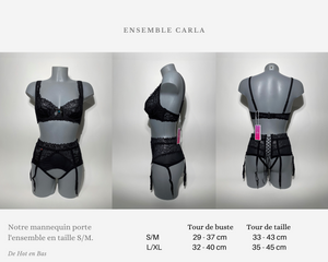 Notre collection Carla est disponible sur notre site en ligne en taille S/M et L/XL, voir mesures tailles sur notre fiche produit.