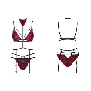 Notre ensemble de lingerie en dentelle de couleur bordeaux est disponible sur notre site à petit prix pour être très sexy ! 