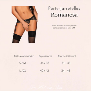 Le porte-jarretelles culotte ouverte en dentelle fine et chic est disponible en taille S/M et L/XL sur notre sexshop en ligne.