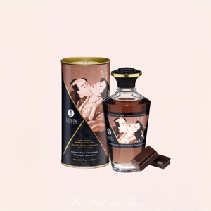 Huile de massage chauffante aphrodisiaque de haute qualité parfum et goût chocolat noir intense.
