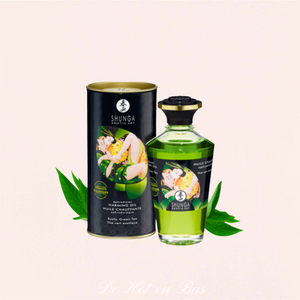 Huile de massage de la marque Shunga chauffante parfum Thé Vert à petit prix.