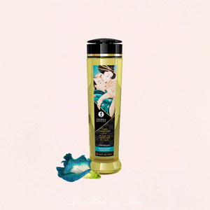 Massage sensuel et érotique avec cette huile de la marque Shunga, parfum fleurs des îles.