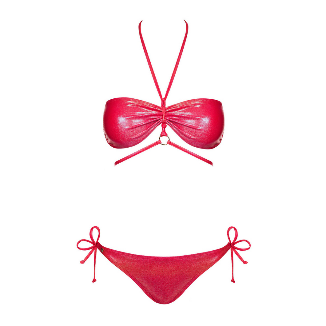 Maillot de bain et bikini torride pour femme dans un tissu agréable de couleur rouge brillant pailleté pour femme.