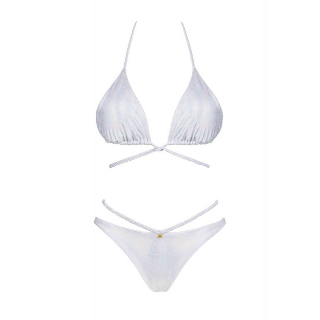 Cet ensemble deux pièces blanc de la collection Blancossa comporte le soutien-gorge sans armatures et la culotte avec lanières pour un galbe parfait de vos hanches.