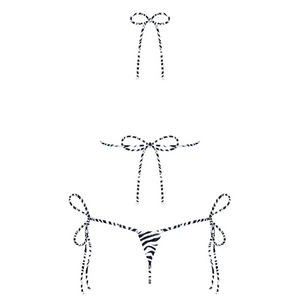 Le micro bikini St Tropez noir et blanc, à motif zébré de la marque Obsessive est disponible en taille unique sur notre site. Il convient pour les tailles S, M et L.