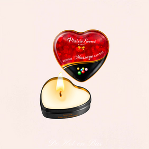 Mini bougie de massage parfum Bubble Gum dans une boite métallique en forme de cœur, facile  à emporter partout.