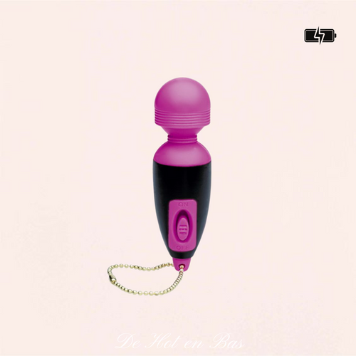 Vente mini vibromasseur wand de couleur violet et noir au format porte-clés pour l'emmener partout avec vous.