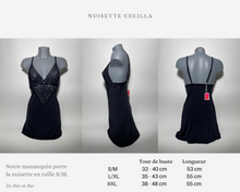 Charger l&#39;image dans la galerie, Nuisette cecilla noire est disponible en taille S/M, L/XL et XXL.

