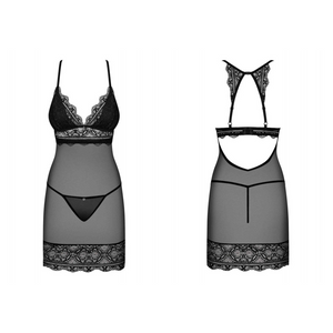 Cet ensemble de lingerie comporte une nuisette en dentelle avec push-up et un string noir pour compléter cette tenue de la collection Renelia.