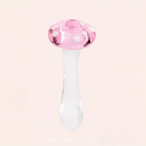 Magnifique plug en verre de haute qualité en forme de champignon blanc et rose.