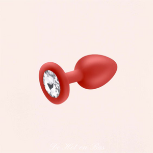 Achat plug anal en silicone doux de haute qualité de couleur rouge avec un bijou imitation diamant.