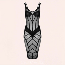 Charger l&#39;image dans la galerie, Achat robe en résille noir semi-transparente avec motifs géométriques pour femme de la marque Obsessive disponible sur notre boutique de lingerie en ligne.
