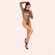 Charger l&#39;image dans la galerie, Vente body sexy noir transparent en nylon pour femme de la marque Obsessive.
