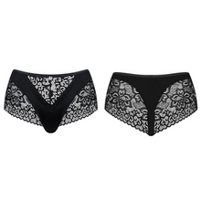 Charger l&#39;image dans la galerie, Vente shorty taille haute en dentelle noire de la marque Obsessive est disponible sur notre boutique en ligne de lingerie confortable à petit prix.
