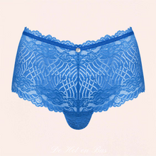Charger l&#39;image dans la galerie, Achat shorty en dentelle douce de couleur bleu pour femme à petit prix.
