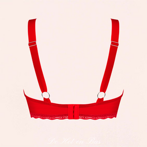 Les bretelles larges en matière agréable pour un confort totale de votre soutien-gorge en dentelle de couleur rouge de la marque Obsessive.