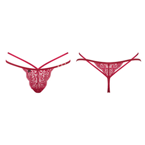 La collection Ivetta de la marque Obsessive dispose d'un magnifique string en dentelle de couleur rouge bordeaux pour femme.