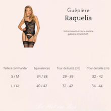 Charger l&#39;image dans la galerie, Achat guêpière en dentelle noire Raquelia disponible en différente taille sur notre sexshop en ligne.
