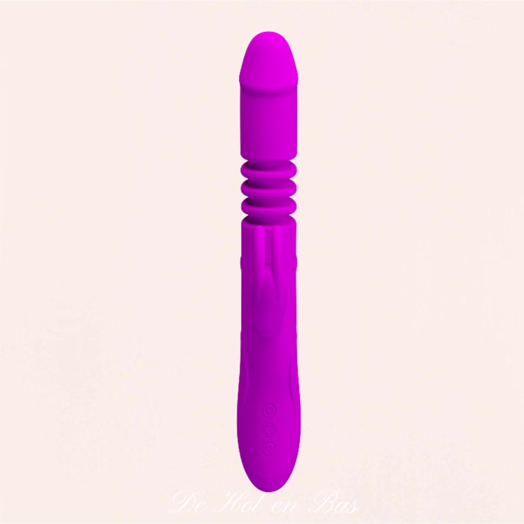 Vibromasseur rabbit rotative avec ergot va-et-vient en silicone violet De Hot en Bas Vibromasseur rabbit rotative avec ergot va-et-vient en silicone violet De Hot en Bas