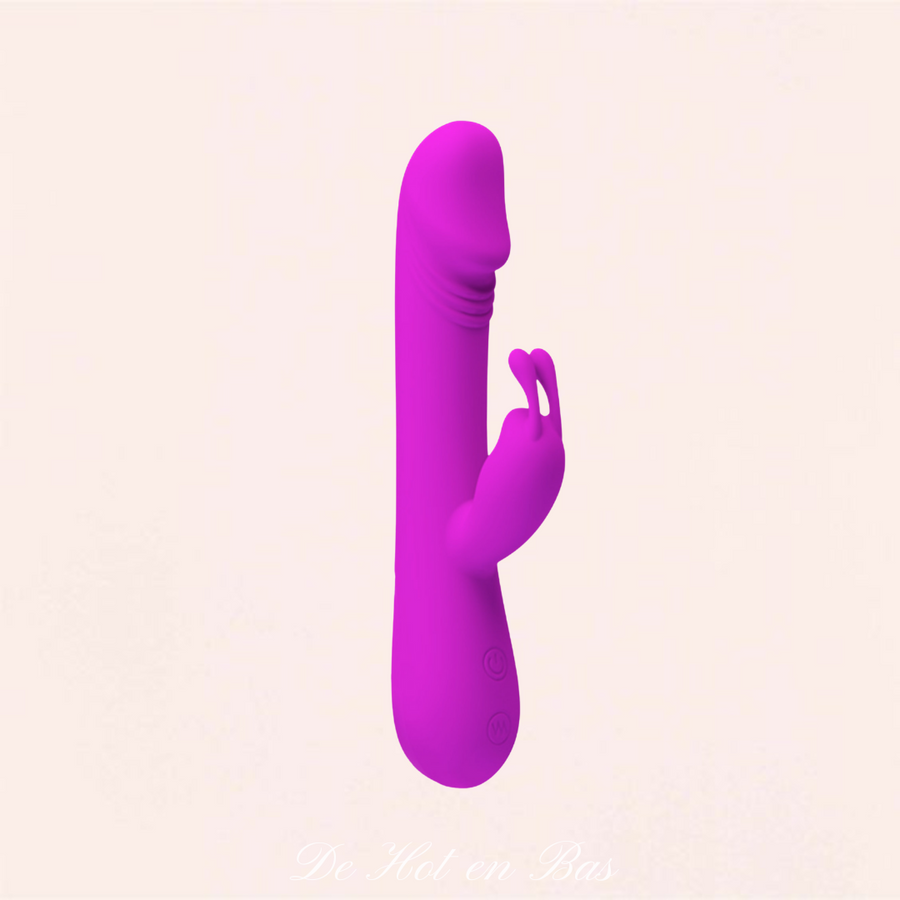 Achat vibromasseur pour femme rabbit fabriqué en silicone doux de couleur violet très girly.