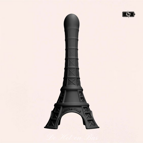 Ce vibromasseur fonctionne avec pile pour apporter des vibrations intenses au sommet de la Tour Eiffel en silicone doux noir.